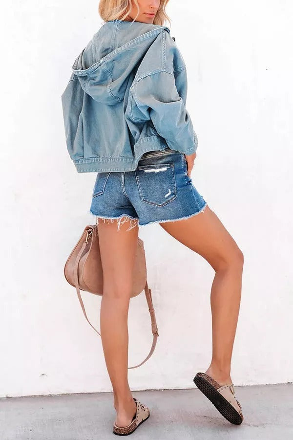 Let's Do This Cotton Blend Pocketed Hooded Jacket