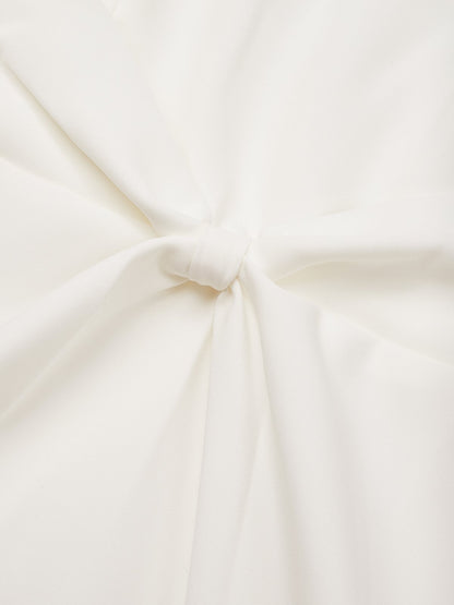 White Faux Pearl Knot Front Classic Boat Neck Short Sleeve Sheath Midi Dress