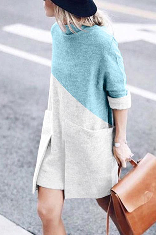 Mockneck Color Block Big Pockets Dress