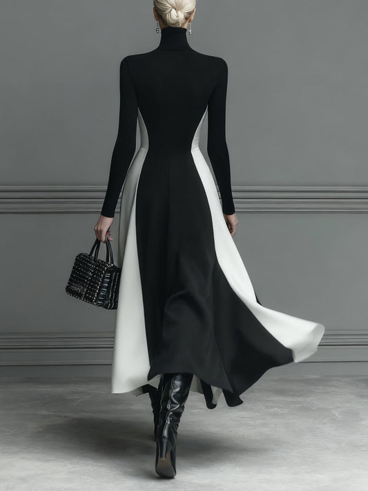 Black And White Stitching Knitted Maxi Dress