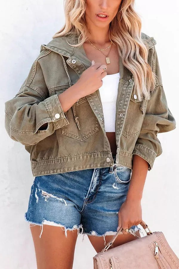Let's Do This Cotton Blend Pocketed Hooded Jacket
