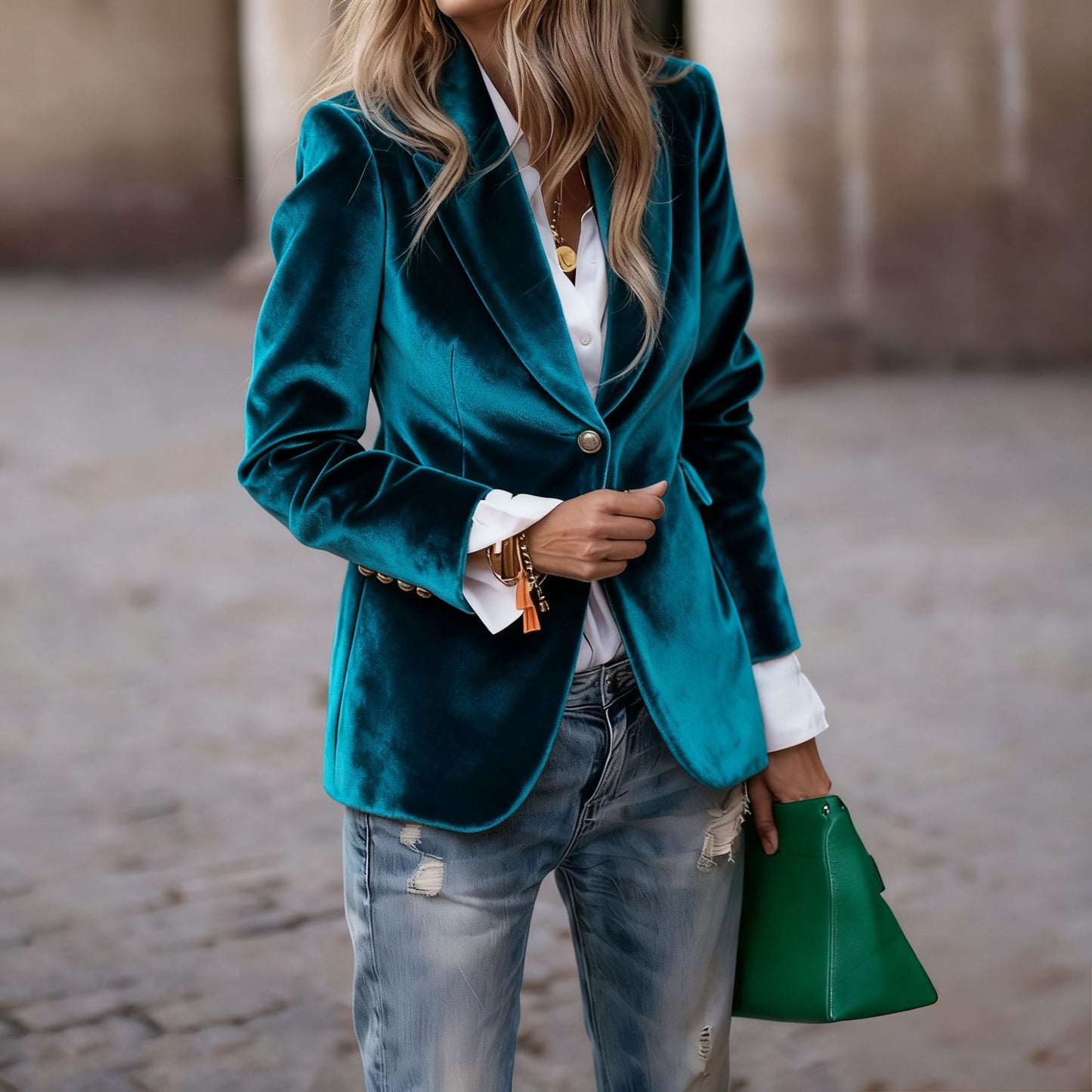 Women's Autumn and Winter Fashion Velvet Blazer