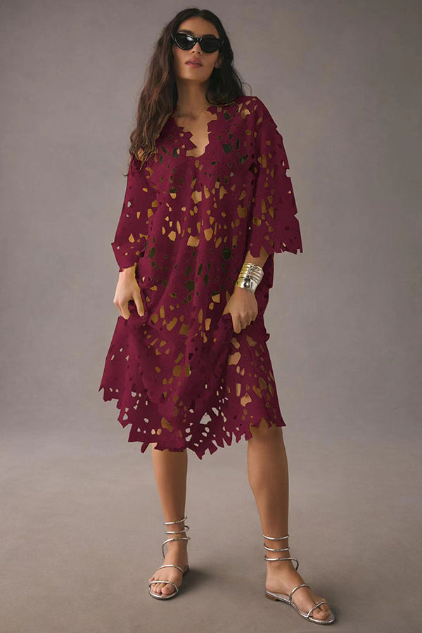 Casual loose beach vacation cover-up lace shirt dress