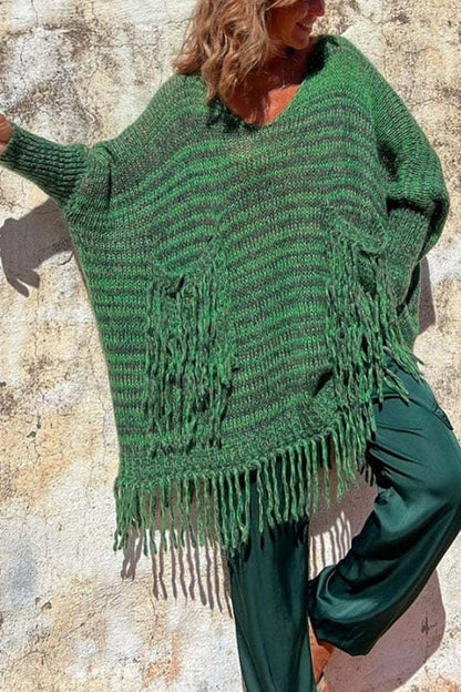 Elegant long-sleeved tassel dress
