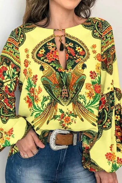 Lilly Floral Bird Print Off Shoulder Top