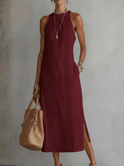 Retro Cozy Lace Minimalist Linen Dress