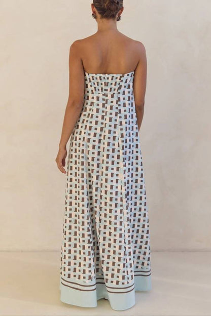 Exclusive Geometric Print Off-Shoulder A-Line Maxi Dress