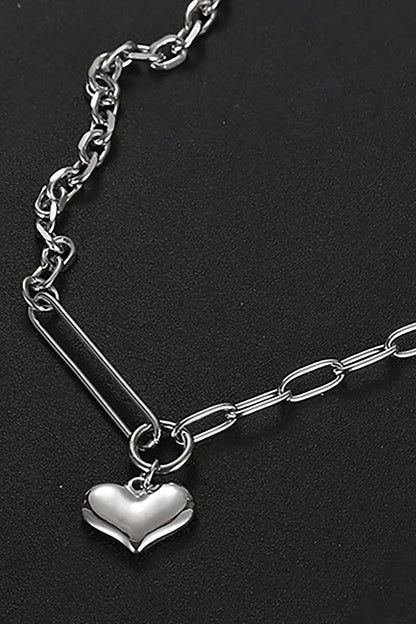 Heart Pendant Alloy Chain Necklace-Silver