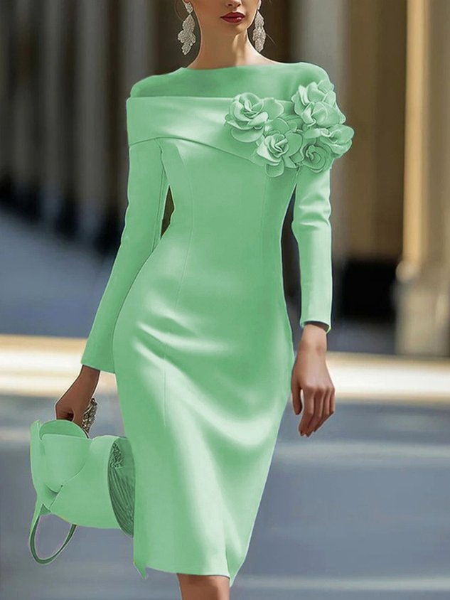 Elegant 3D Floral Crew Neck Formal Dress