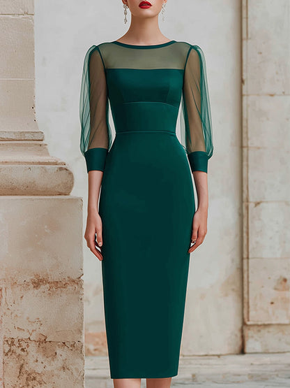 Sheer Mesh Sleeve Structured Midi Dress