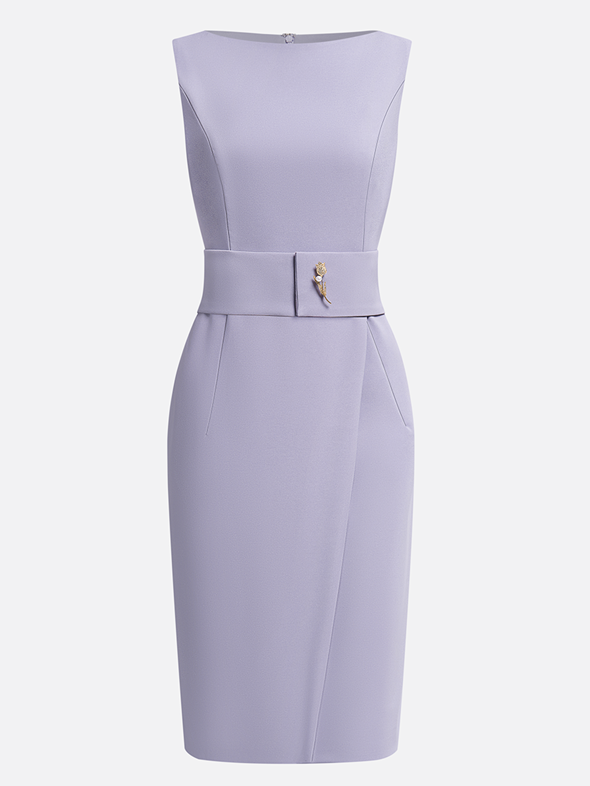 Lavender Purple Rhinestone Classic Boat Neck Sleeveless Sheath Midi Dress