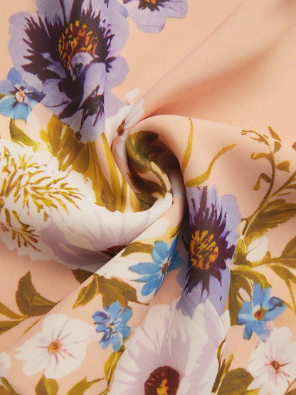 Apricot Floral Chiffon Square Neck Sleeveless A-Line Maxi Dress