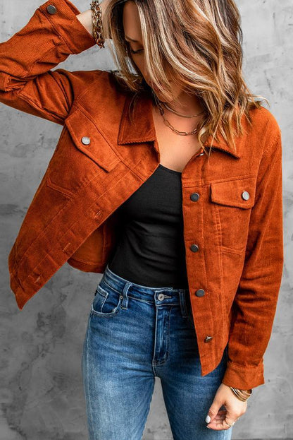 Corduroy Button-Down Jacket with Pocket