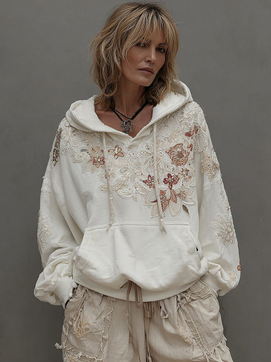Women's Vintage Rose Floral Art Casual Warm Hoodie