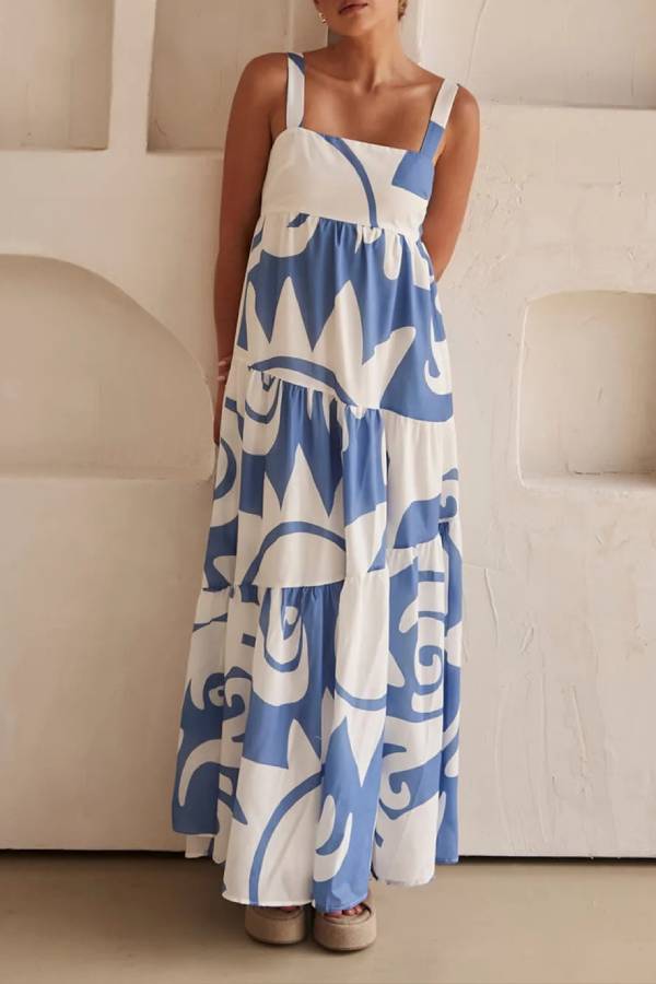 Bohemian Geometric Print Maxi Dress