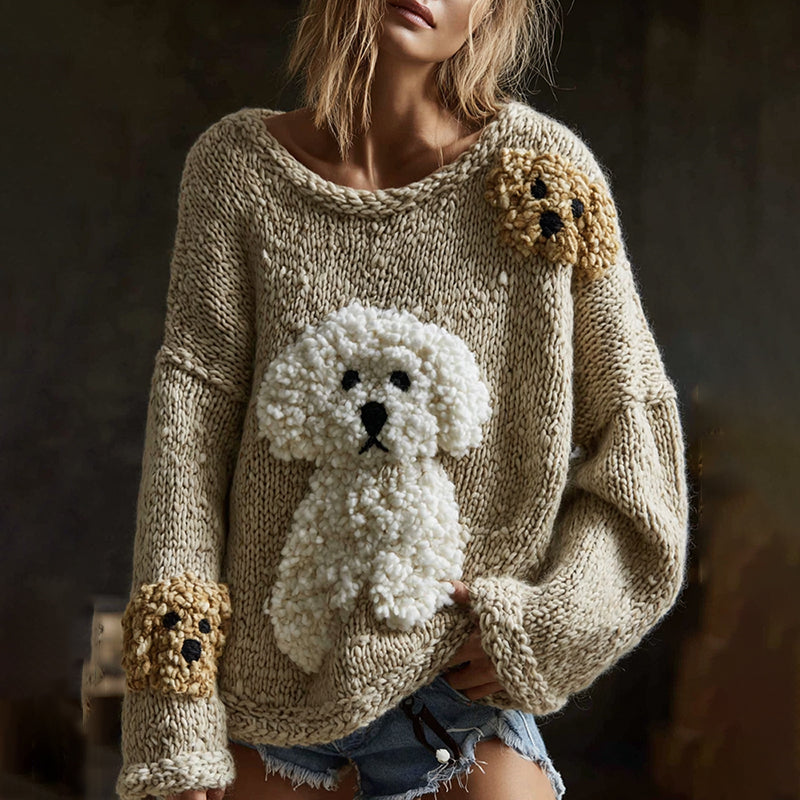 Classic  Fluffy Dogs Felt Cozy Knit Sweater
