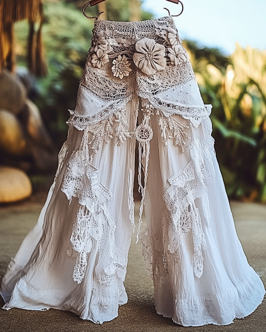 Summer Vacation Ruffle Lace Patchwork Pants  cba7