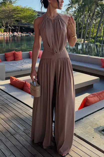 Lightweight Chic Draped High Rise Elastic Waist Wide-leg Pants
