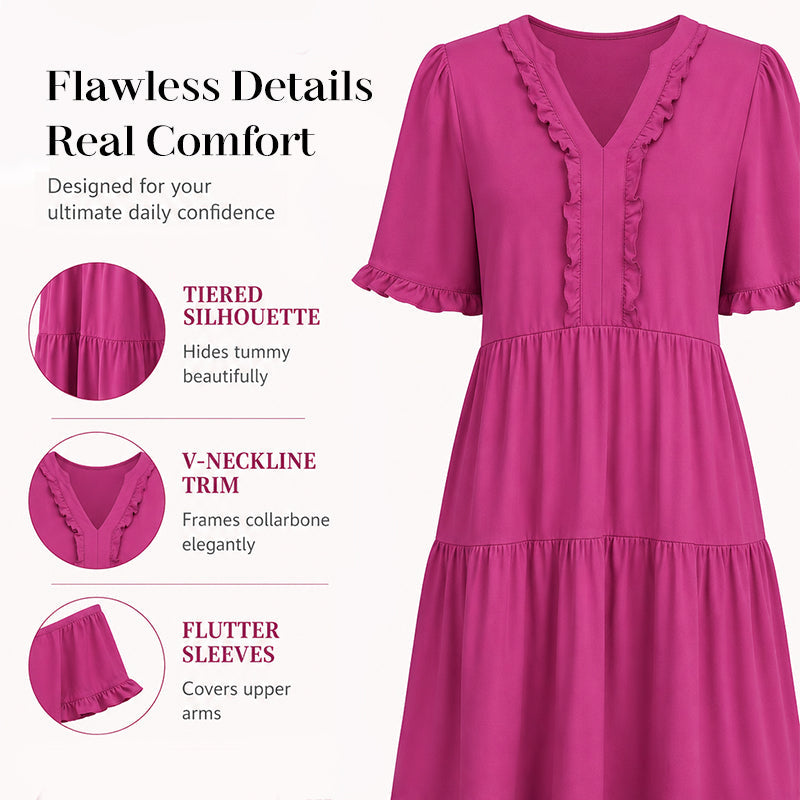 🔥🌈2026 Summer Hot Sale 49% OFF🌈Women's V Neck Ruffle Casual A-Line Flowy Swing Shift Dress
