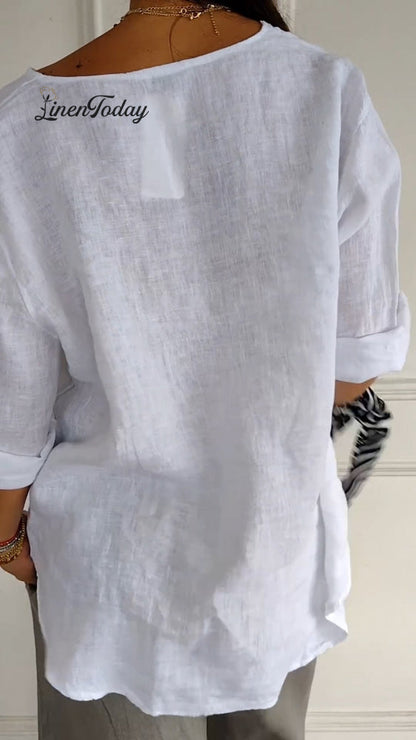 V-neck Cotton and Linen Comfortable Top