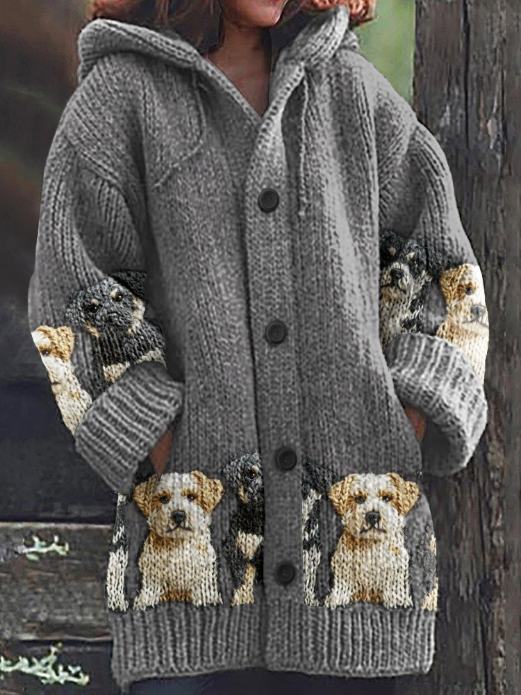 Vintage Cute Dogs Art Print Cozy Button Sweater
