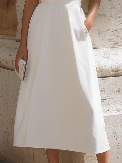 Asymmetric One-Shoulder Short-Sleeve Fit-and-Flare Midi Dress