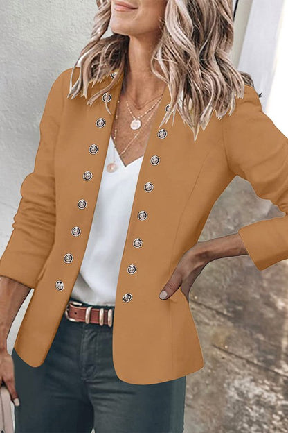 Button Down Pockets Open Front Business Jacket
