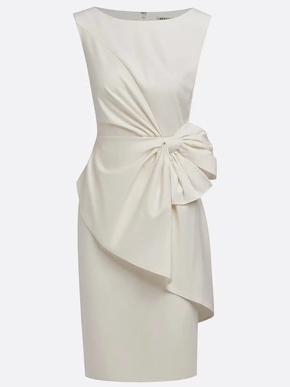 White 3D Bow Sleeveless Sheath Midi Dress
