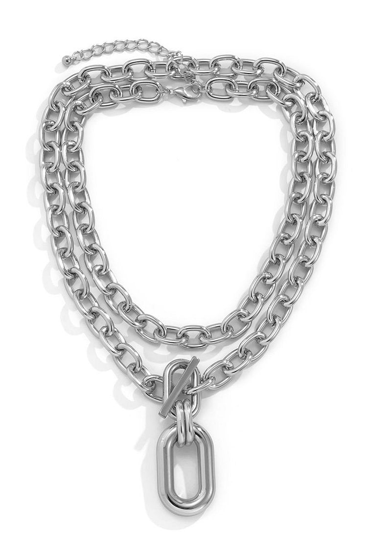 Layered Chain Metal Buckle Alloy Necklace