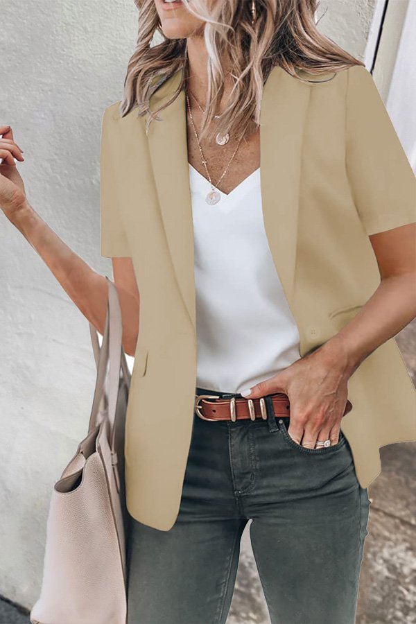 Casual Lapel Short Sleeve Plain