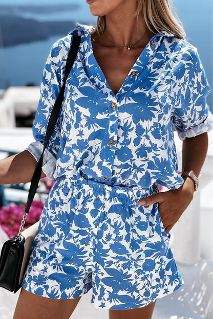 Floral Shirt Top Shorts Suit