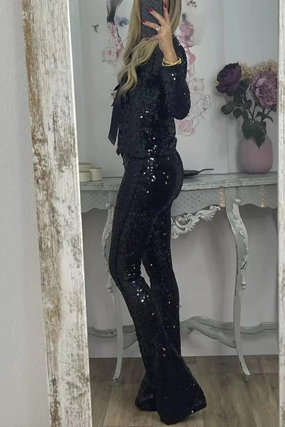 Holiday Cheer Sequin Tie-front Satin Bow Long Sleeve Jacket