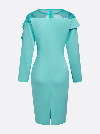 Elegant 3D Floral Crew Neck Formal Dress