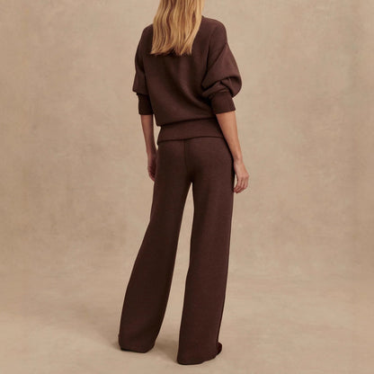 Meet The Autumn Ribbed Zipper Neck Sweatshirt and Elastic Waist Pocketed Loose Pants Set