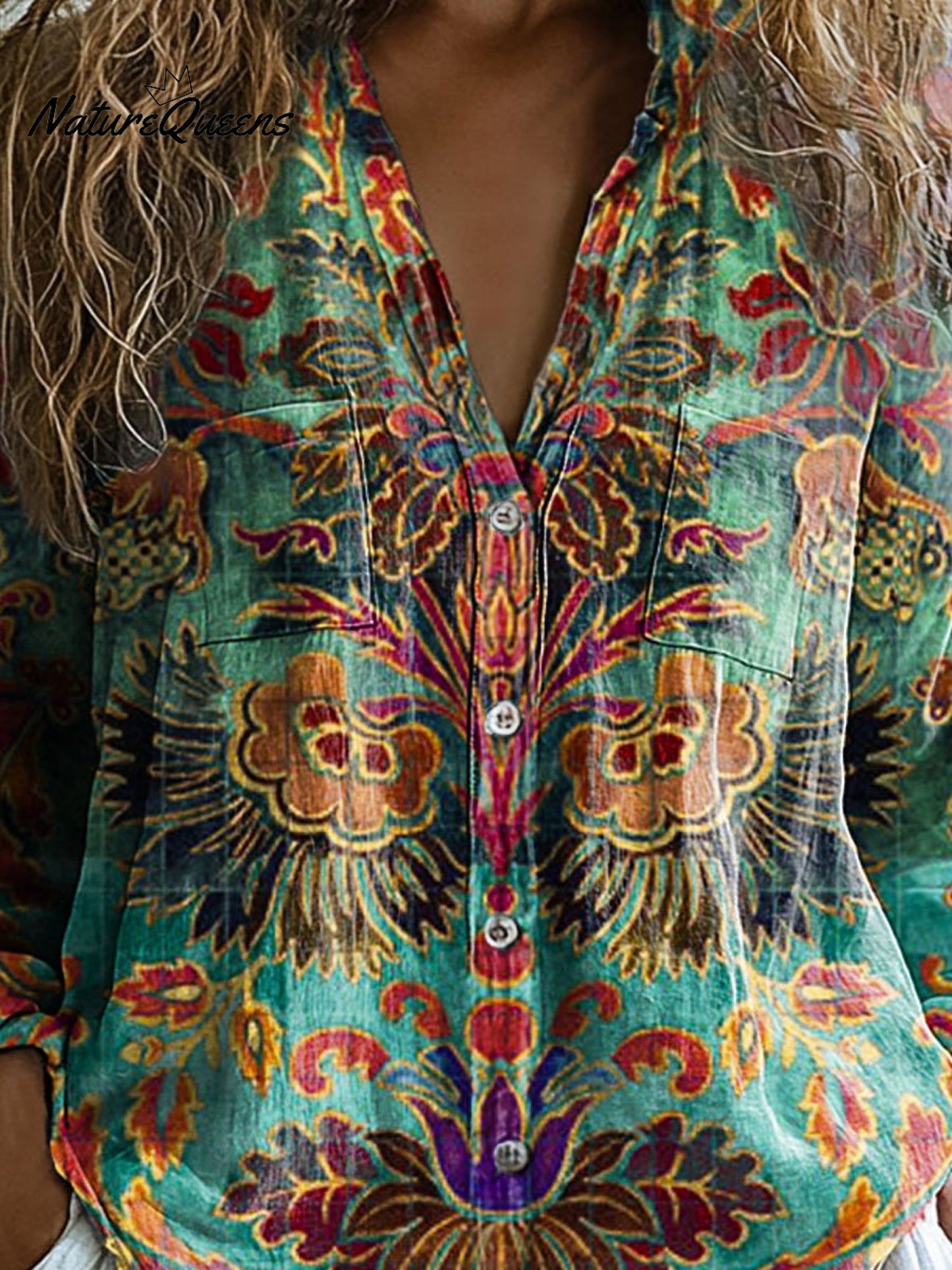 Women's Vintage Lovely Floral Art Print Casual Long Sleeve Comfortable Cotton Shirt