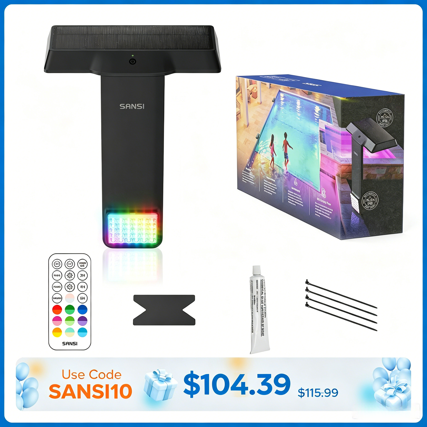 Solar RGB LED Pool Light with Remote Control