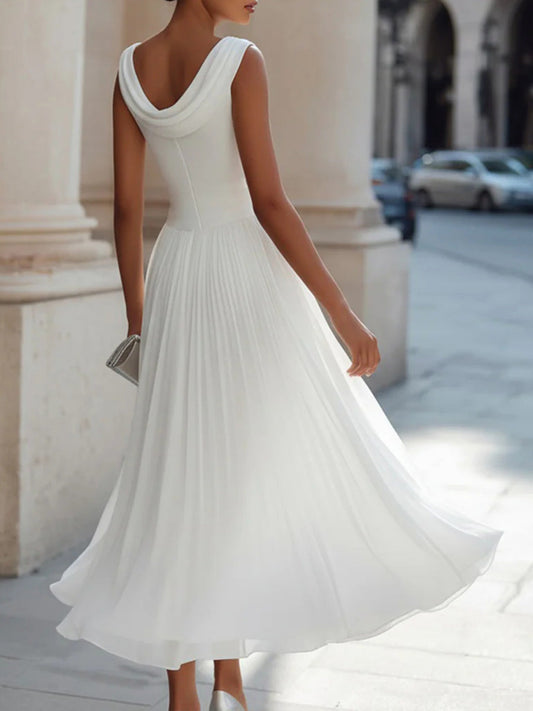 Women's Solid Color Round Neck Sleeveless Casual Loose A-line Dress