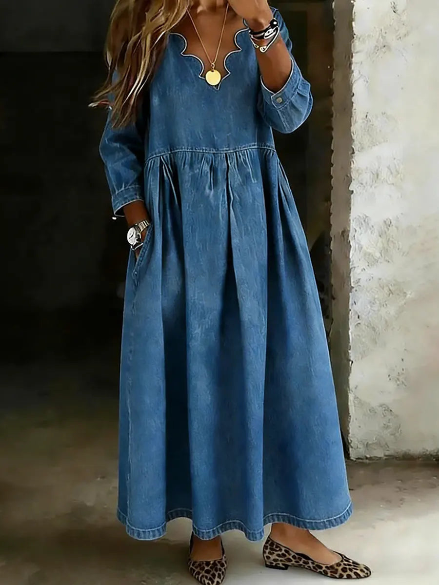 Women's Casual Wavy Neckline Denim Skirt
