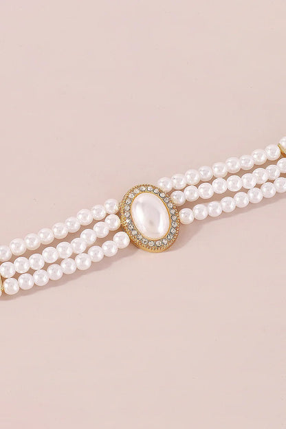 Elegant Layered Pearl Rhinestone Alloy Necklace