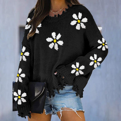 Long Sleeve Floral Knitted Sweater