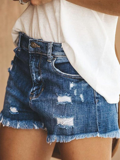 Casual Frayed Hem Denim Shorts