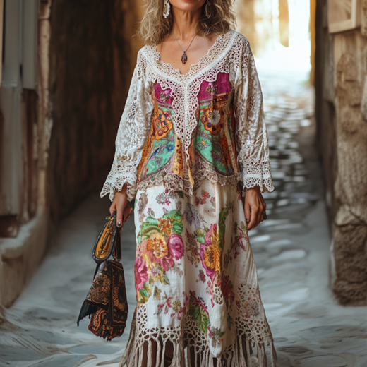 Vintage Loose Linen Patchwork Dress 4f28