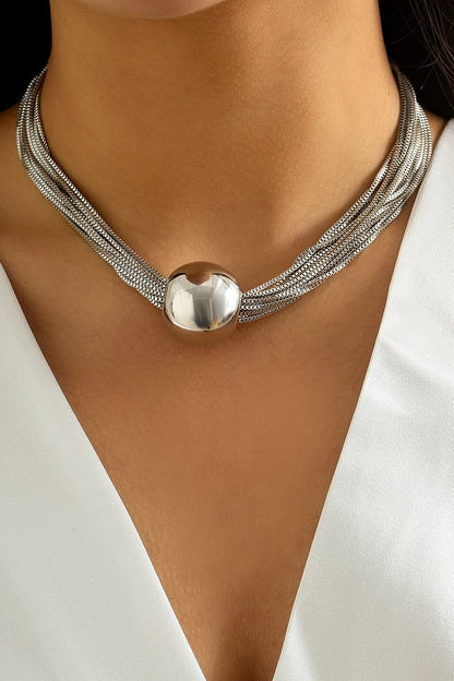 Mental Ball Tiered Chain Punk Necklace Bracelet