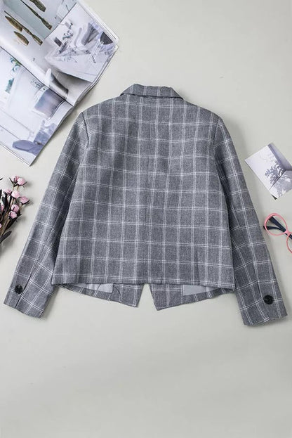 Greatness with Time Plaid Padded Shoulder Blazer