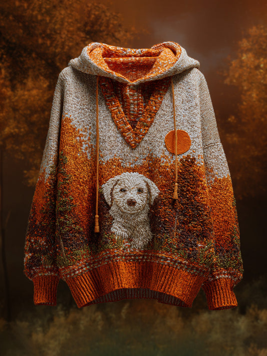 Women's Vintage Halloween Dog Embroidered Print Hoodie