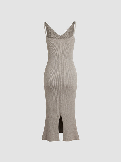 Solid Ribbed Strap Sweater Dress