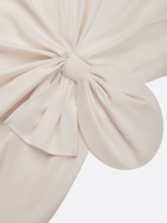 White 3D Bow Sleeveless Sheath Midi Dress