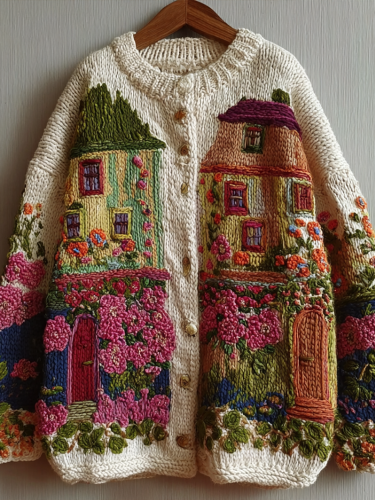Bohemian Style Garden Pattern Design Women's Knitted Sweater Coat