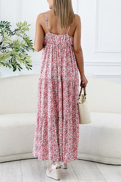 Hana Floral Spaghetti Strap Deep V Holiday Long Dress