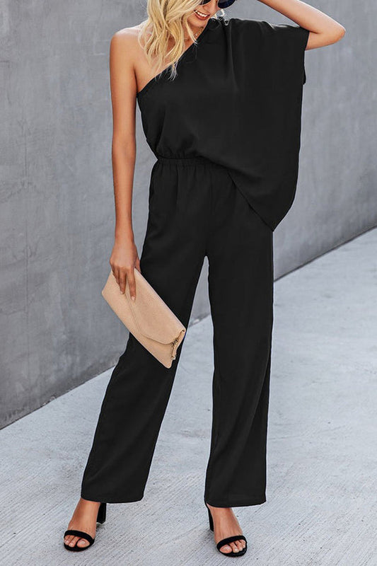 Bat Sleeve One-shoulder Solid Jumpsuit